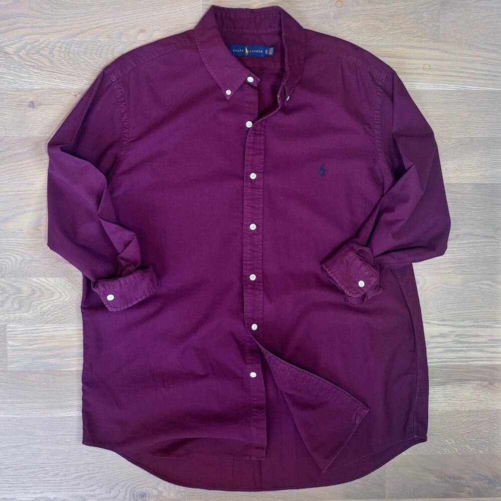 Ralph Lauren Classic Fit Oxford Shirt Button Up Wine Pony Logo Mens Size XL